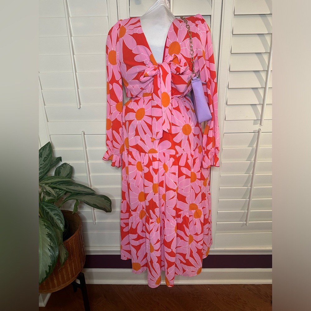 Red and Pink Daisy maxi dress